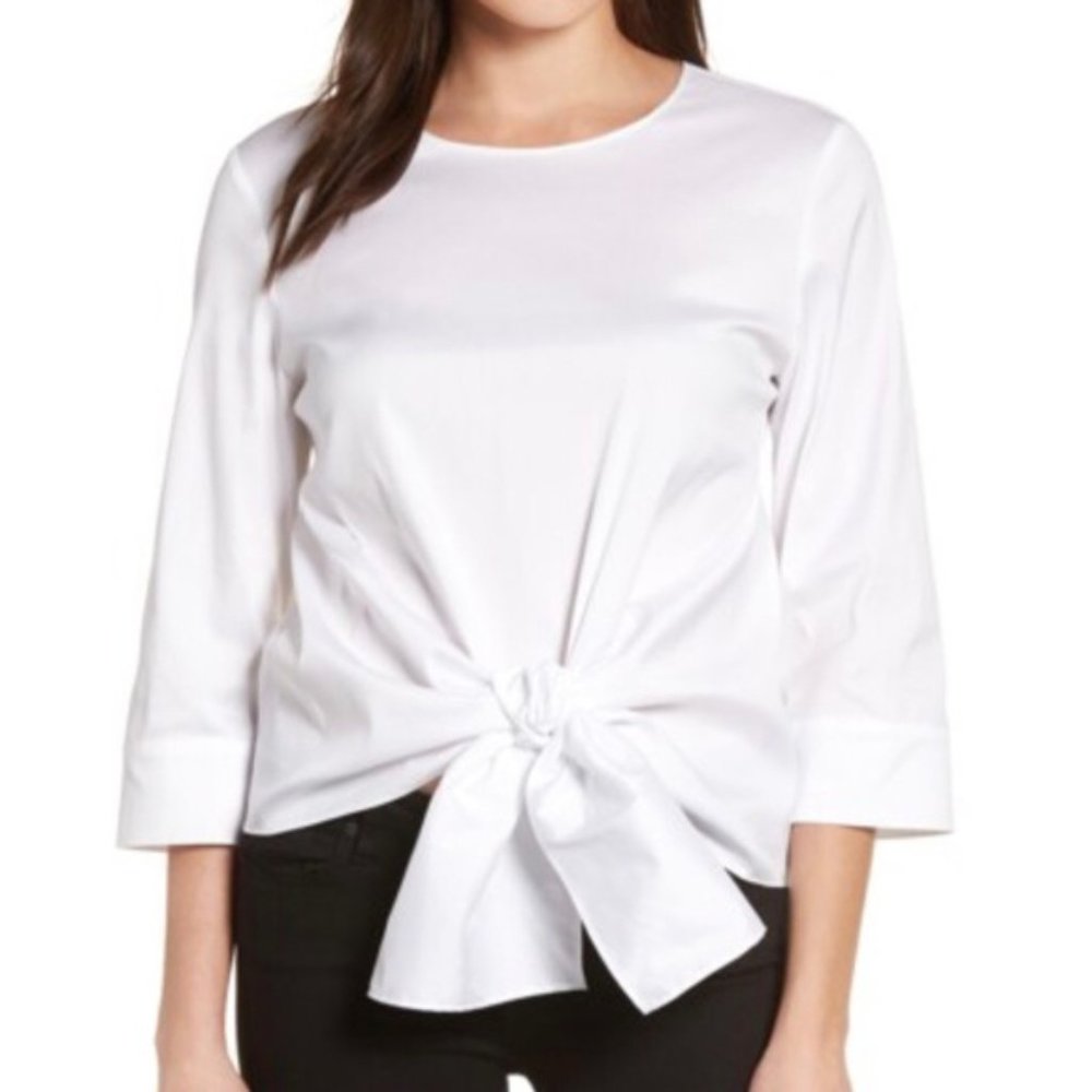 Halogen Women's White Tie Front Cotton Blouse